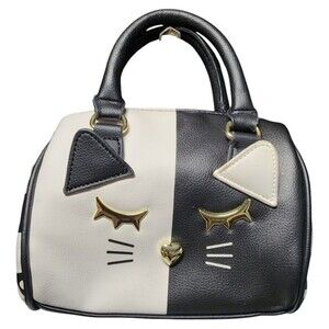 Luv BETSEY JOHNSON Harley Mini Barrel Bag Cat Black & White